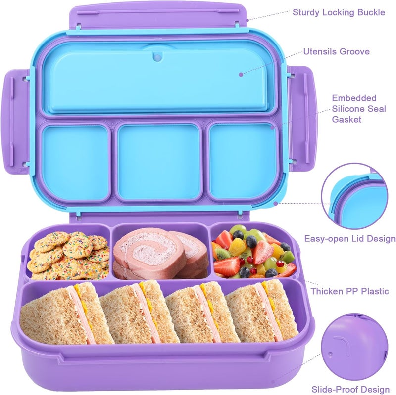 shell and turtle Bento Box for Kids Girls Boys, Bento Box Adult Lunch Box with 4 Compartments, Lunch Containers with Utensils, Sauce Jar, Muffin Liners for School, 40 Oz/5 Cup, Purple - Image 3